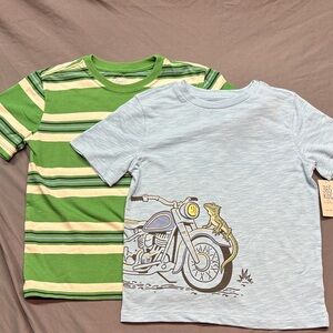 2-pack Boys Tees NWT Green Striped‎ and Blue Motorcycle Graphic Tee Set